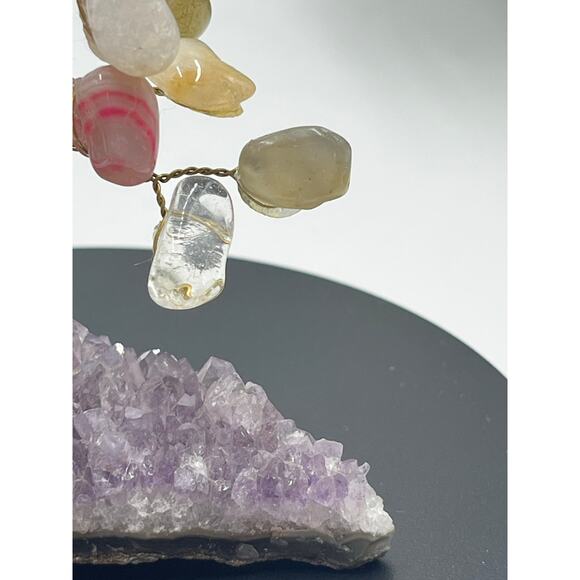Handmade Multi-Color Gemstone Wire Tree on Amethyst Crystal Base 4.25” Decor - Picture 4 of 13